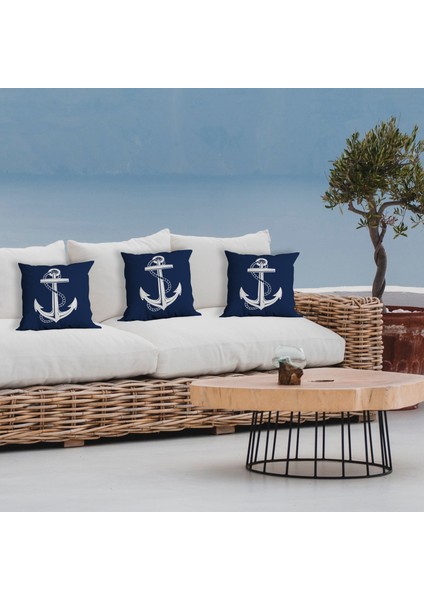 Çapa Navy Blue / Marin Temalı Çift Taraflı Kırlent Kılıfı 2 Adet fırsatları