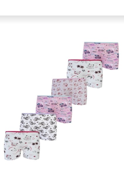 6'lı Baskılı Kız Çocuk Elastan Empirme Boxer Şort TTK0849