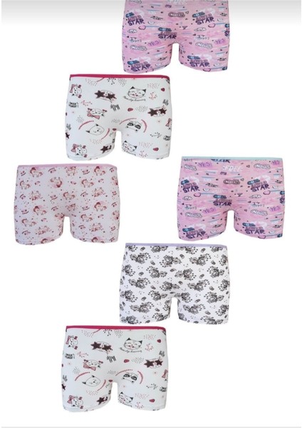 6'lı Baskılı Kız Çocuk Elastan Empirme Boxer Şort TTK0849 modelleri