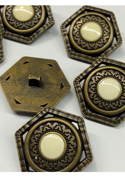 Italyan Trençkot Düğme Takımı , Köşeli Model , Antik Sarı 6'Lı Set 2,5 cm