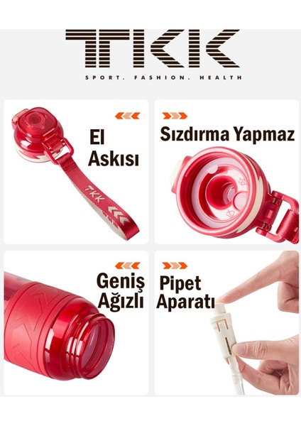 Tkk 600 ml Çift Kullanım Pipetli/rahat Içim Bpa Içermeyen Taşıma Askılı Tritan Su Matarası FFTKK1019-600 fırsatları