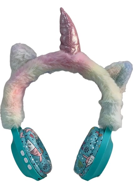 BK-681 Peluş Unicorn Kablosuz 5.0 Mikrofonlu Sd Kart Girişli Kulak Üstü Bluetooth Kulaklık