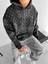 Oversize Desenli Kapüşonlu Sweatshirt Siyah 1