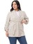 Büyük Beden Şal Yaka Katlamalı Kollu Kuşaklı Ekru Haki Ceket 2