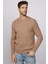 Slim Fit Bisiklet Yaka Desenli Krem Erkek Kazak 2