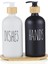Bambu Standlı 2’li Siyah-Beyaz Mutfak Sıvı Sabunluk ve Deterjanlık Seti 500ML+500ML 1