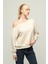 Kadın Düşük Omuzlu Uzun Kollu Örme Sweatshirt 1