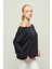 Kadın Düşük Omuzlu Uzun Kollu Örme Sweatshirt 5