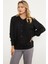 Sıfır Yaka Düğmeli Triko Hırka - Siyah 3