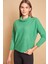Degaje Yaka Uzun Kol Hafif Esnek Triko Bluz-Zümrüt 2