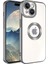 Apple iPhone 15 Plus Kapak Yanları Renkli Lens Korumalı Logo Gösteren Şeffaf Luxury Silikon Kılıf - Koyu Gri 1