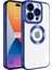 Apple iPhone 15 Pro Kapak Yanları Renkli Lens Korumalı Logo Gösteren Şeffaf Luxury Silikon Kılıf - Mavi 1