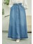 2215-DENIM Mevlana Düğmeli Etek Mavi 5