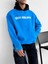 Oversize Baskılı Kapüşonlu Sweatshirt Mavi 1