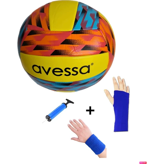 Avessa Dikişli Yumuşak Deri Soft Touch Antrenman Salon Voleybol Topu Pompa + Kolluk + Havlu Bilek