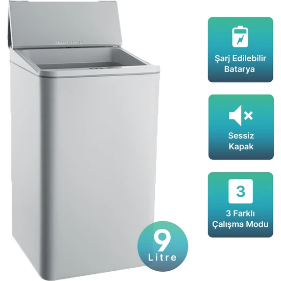 Exped Smart Akıllı Teknolojik Çöp Kutusu Otomatik Sensörlü Çöp Tenekesi Şarjlı 9 lt