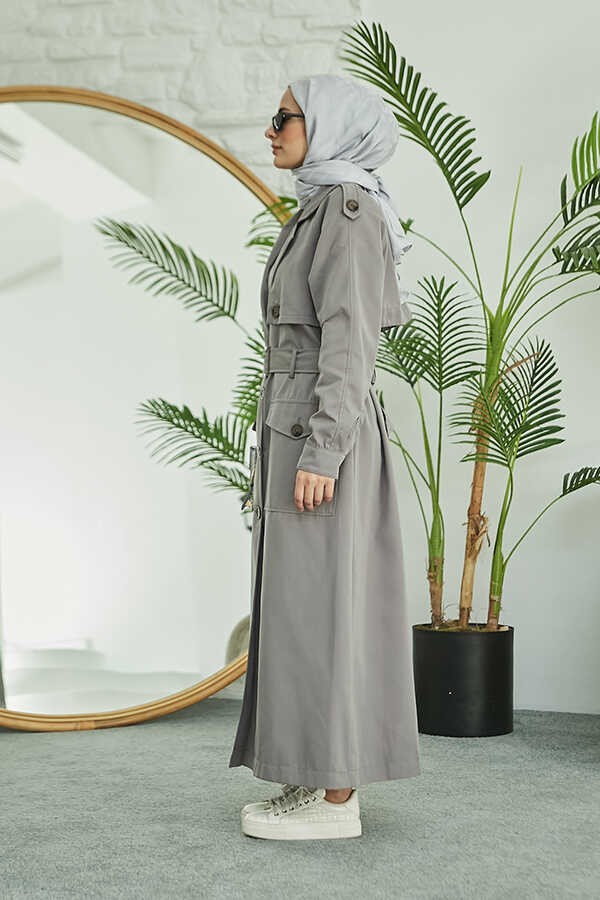 Neways 6625-KUŞAKLI Trençkot Gri görsel 5