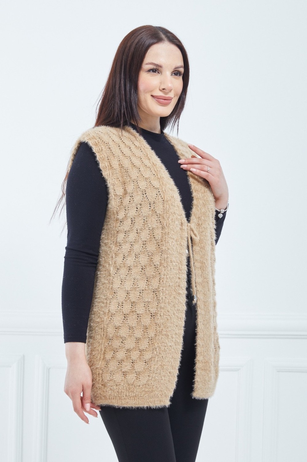 Fresh Moda Kadın Somon Standart Yumoş Gelin Yelek görsel 3