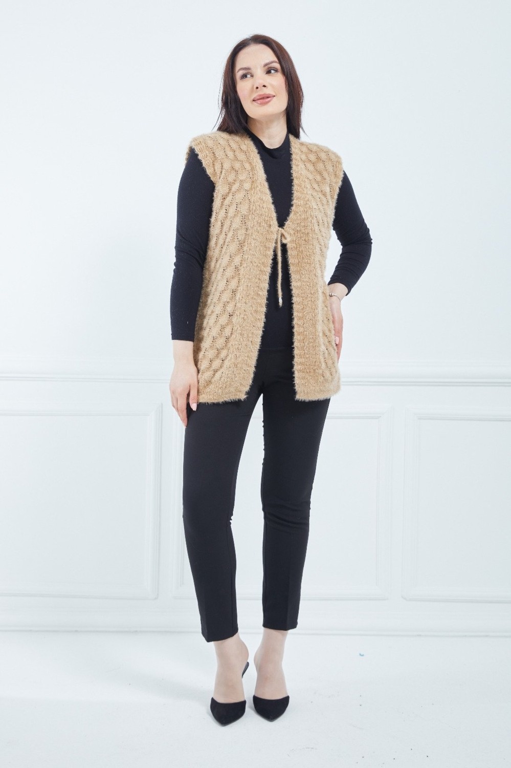 Fresh Moda Kadın Somon Standart Yumoş Gelin Yelek görsel 5