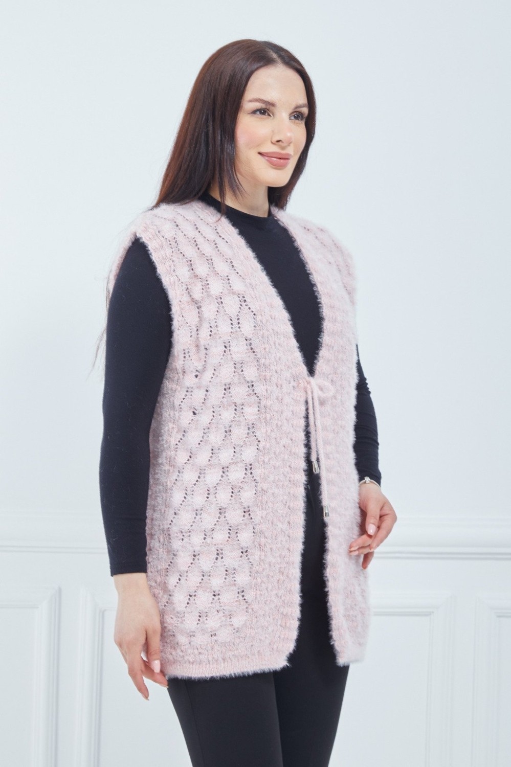 Fresh Moda Kadın Pudra Yumoş Gelin Yelek görsel 3