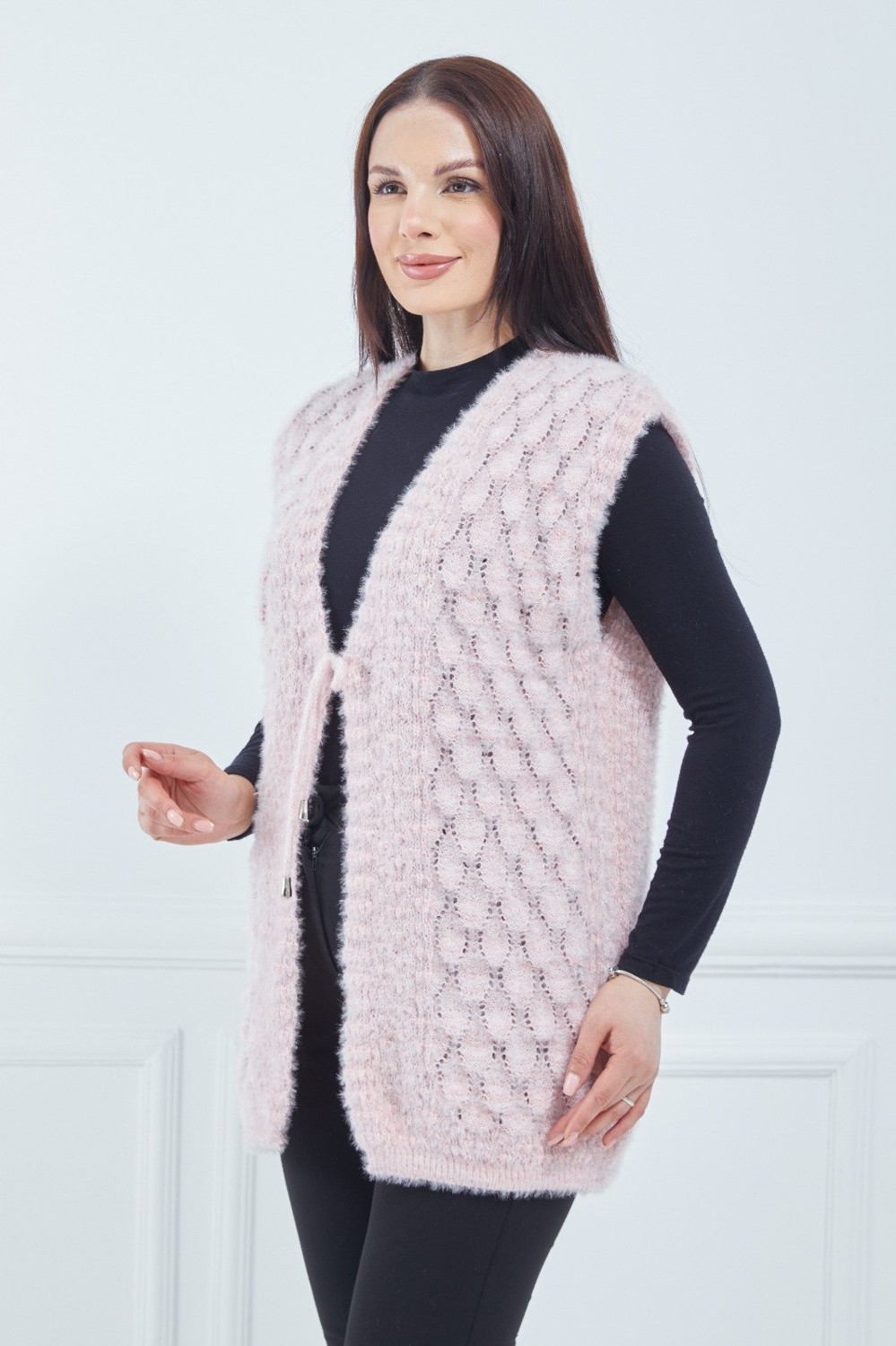 Fresh Moda Kadın Pudra Yumoş Gelin Yelek görsel 4