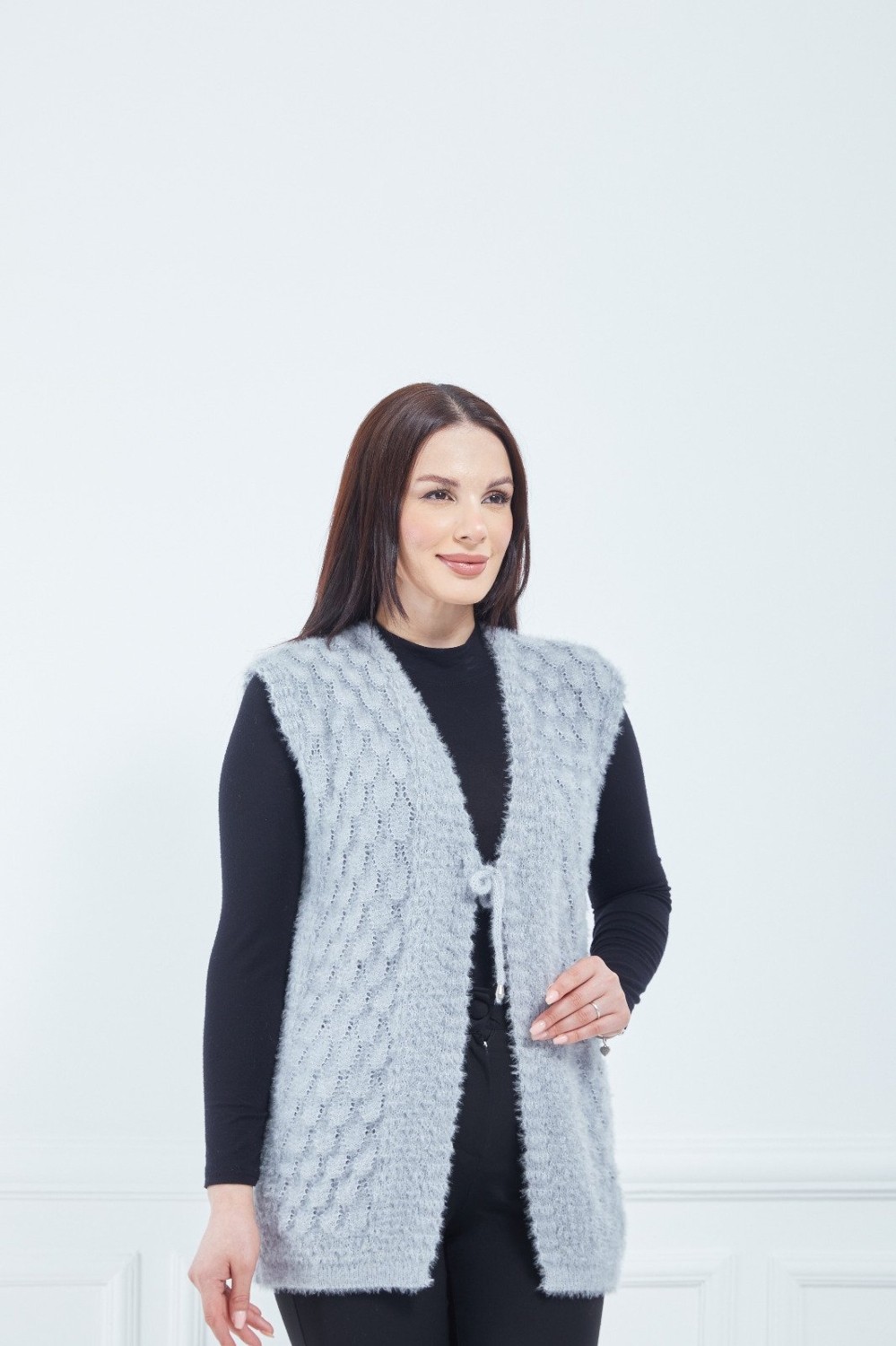 Fresh Moda Kadın Gri Yumoş Gelin Yelek görsel 2