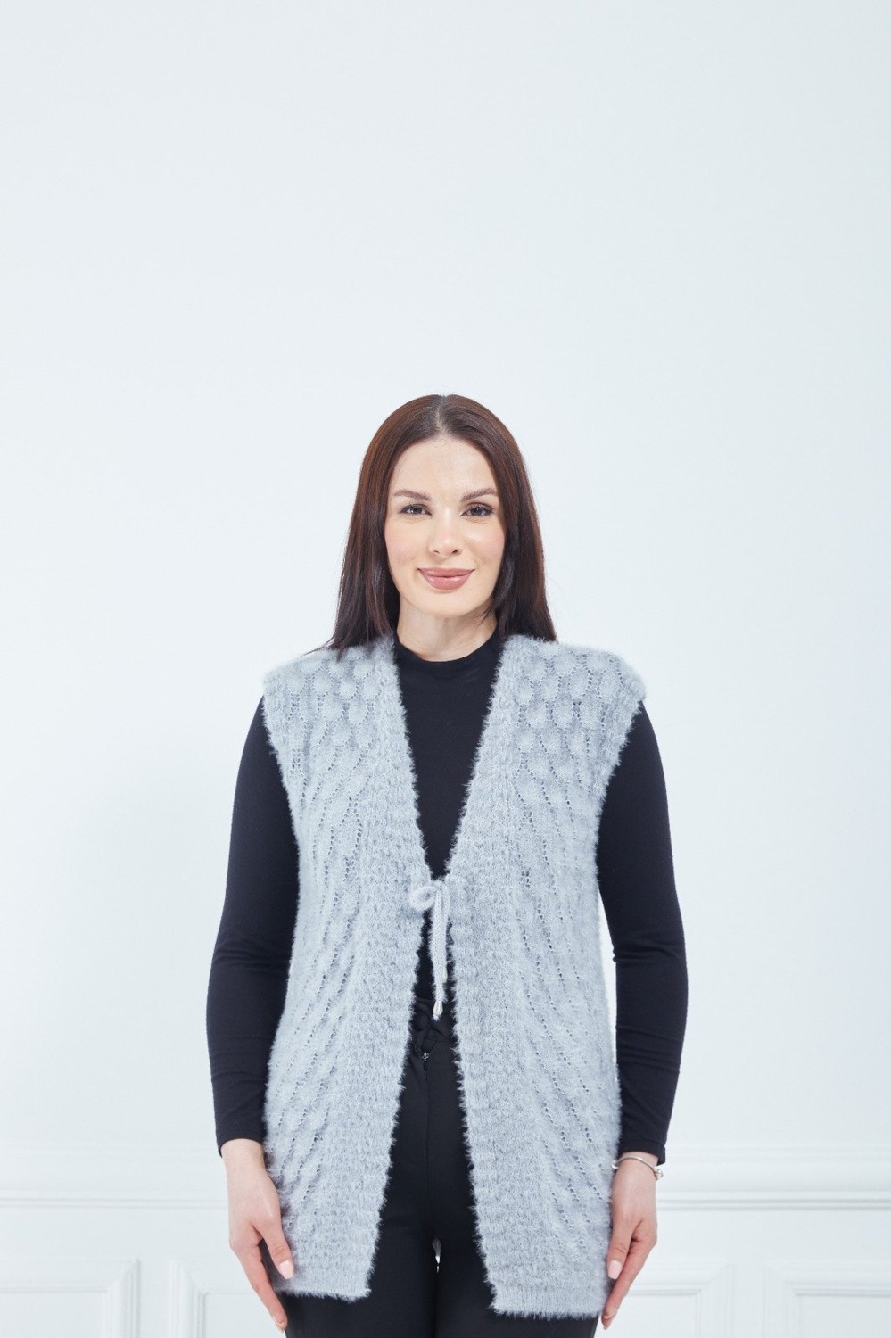 Fresh Moda Kadın Gri Yumoş Gelin Yelek görsel 3