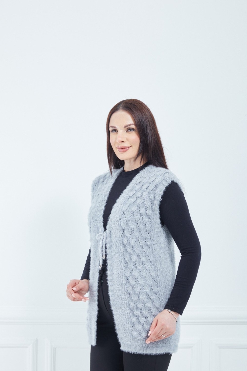 Fresh Moda Kadın Gri Yumoş Gelin Yelek görsel 4