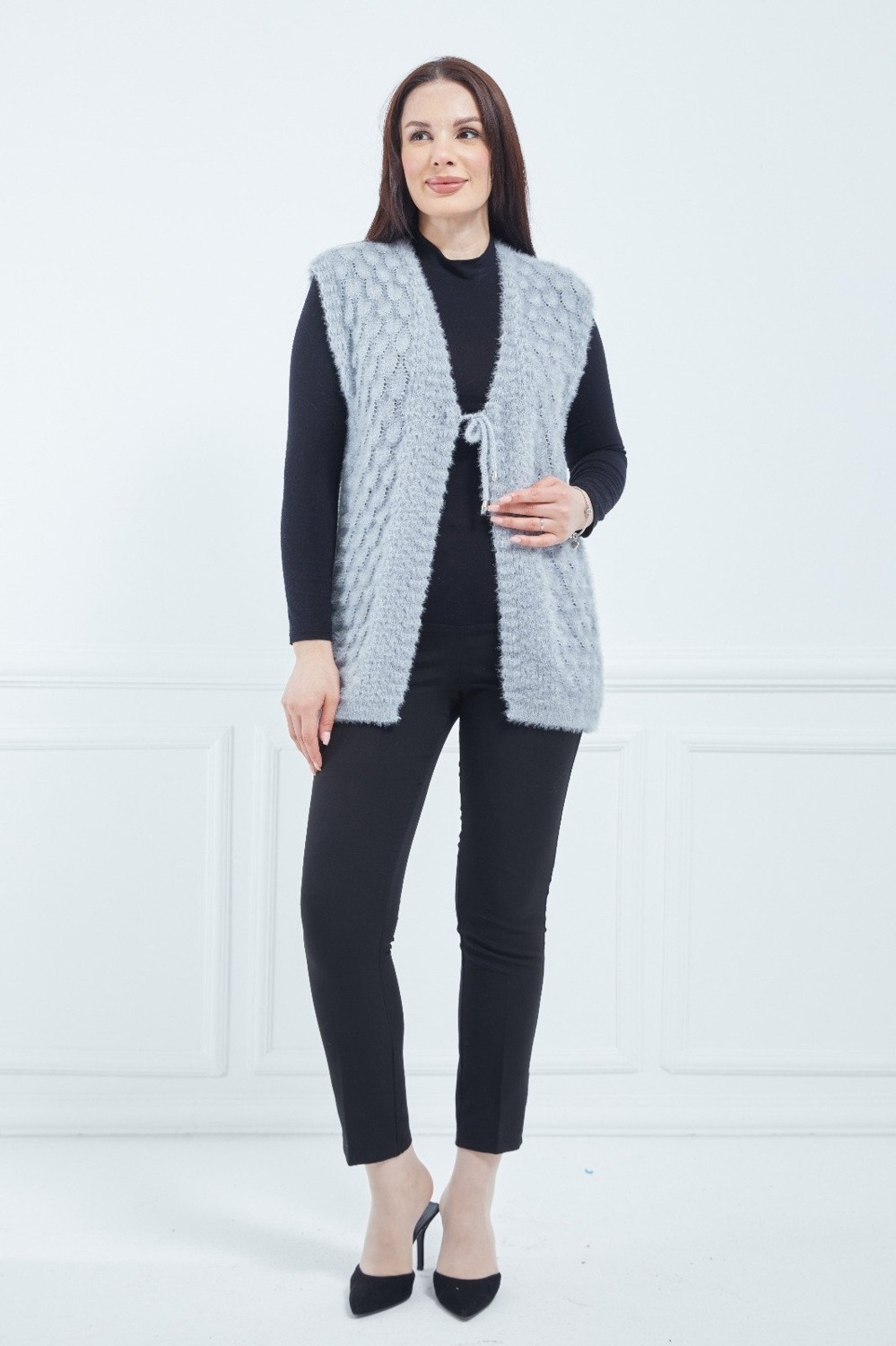 Fresh Moda Kadın Gri Yumoş Gelin Yelek görsel 5