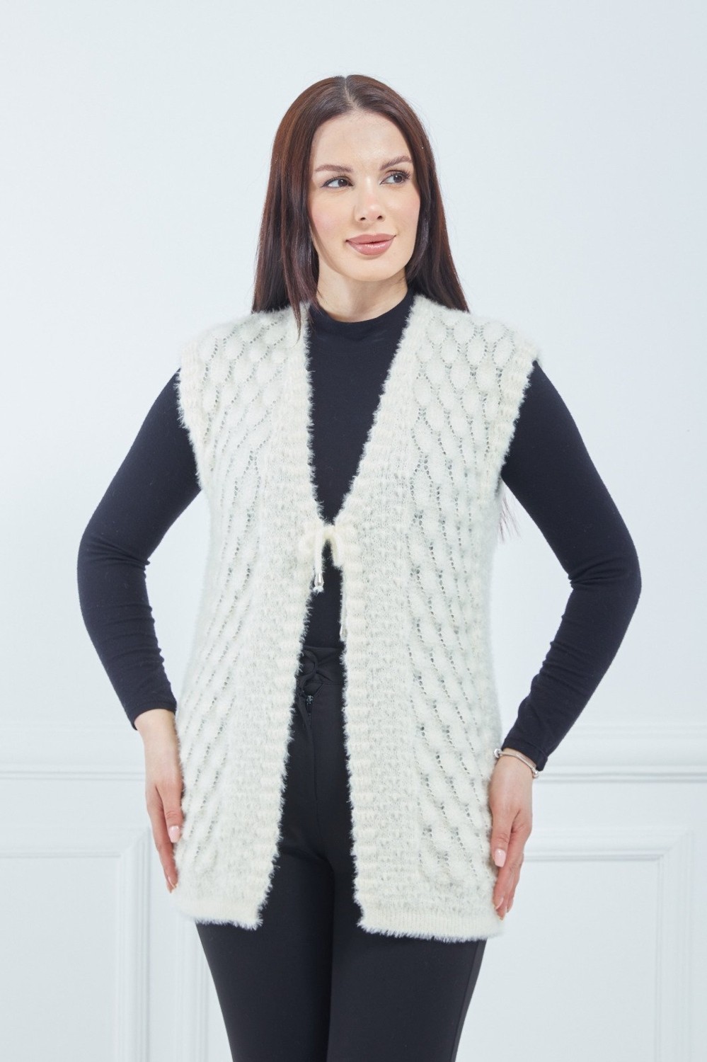 Fresh Moda Kadın Krem Yumoş Gelin Yelek