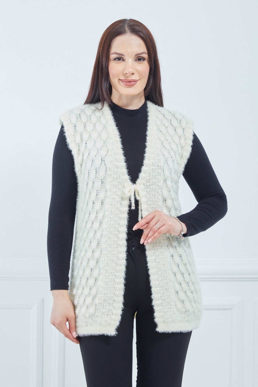 Fresh Moda Kadın Krem Yumoş Gelin Yelek görsel 3