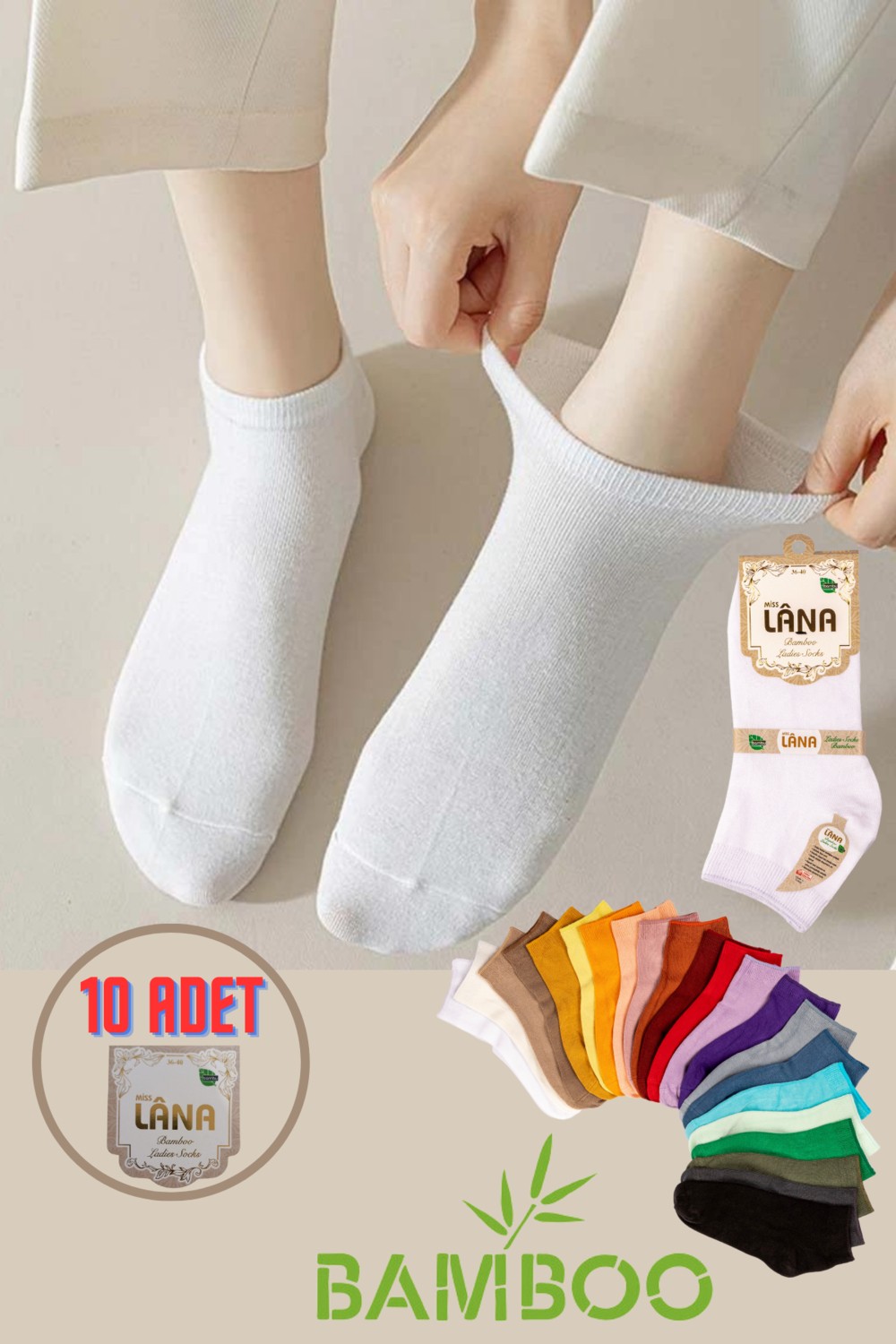 Kral Socks 10 Çift Kadın Bambu Dikişsiz Kısa Patik Çorap görsel 2