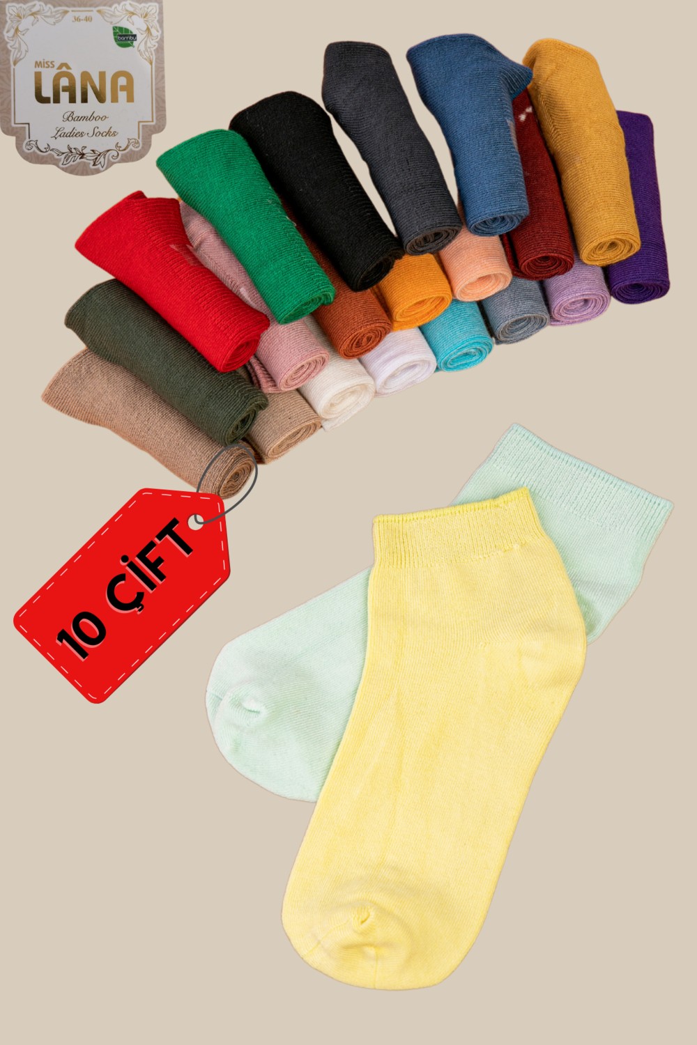 Kral Socks 10 Çift Kadın Bambu Dikişsiz Kısa Patik Çorap görsel 3