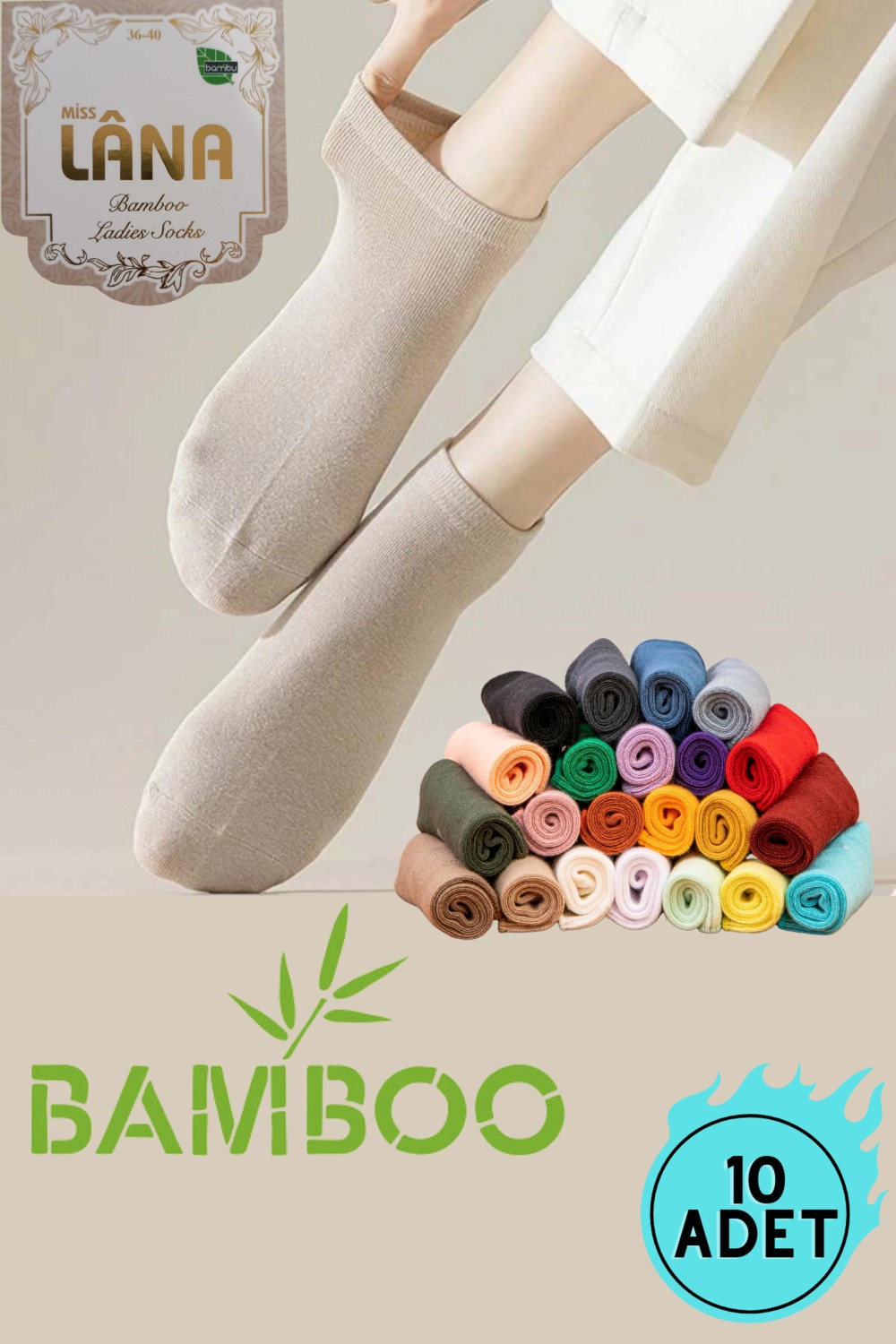 Kral Socks 10 Çift Kadın Bambu Dikişsiz Kısa Patik Çorap görsel 4