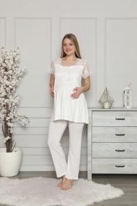 Limissi 2208 Ecru Hamile Lohusa Dantelli Pijama Tk görsel 2