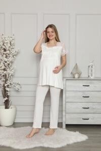 Limissi 2208 Ecru Hamile Lohusa Dantelli Pijama Tk görsel 3