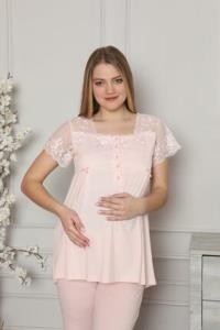 Limissi 2208 Pembe Hamile Lohusa Dantelli Pijama Tk görsel 2