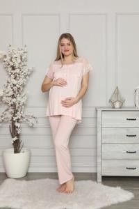 Limissi 2208 Pembe Hamile Lohusa Dantelli Pijama Tk görsel 3
