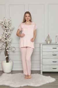 Limissi 2208 Pembe Hamile Lohusa Dantelli Pijama Tk görsel 4