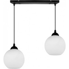 Riolight Riolıght Modern,retro,vintage Opalbeyaz1 Camlı 2XE27 Sıralı Siyah Metal Gövde Masa Üstü Sarkıt Avize