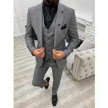 Lonatolia Slim Fit Kırlangıç Yaka Erkek Takım Elbise Ceket Yelek Pantolon-Gr