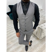 Lonatolia Slim Fit Kırlangıç Yaka Erkek Takım Elbise Ceket Yelek Pantolon-Gr