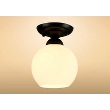 Riolight Riolıght Rustik1,vintage Hol,oda,kolidor Için Opal Camlı Siyah Metal Gövde Plofonyer Avize ÇAP:15CM