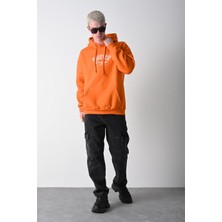 Slatra Erkek Turuncu Forever Baskılı Kapüşonlu Oversize Sweatshirt