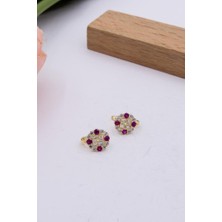 Latif Kuyumcu 14 Ayar Altın Küpe Kırmızı Taşlı Çocuk Küpe