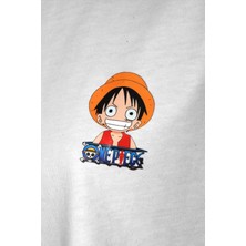 Anime Senpai Luffy Onepiece Beyaz Crop Kadın Tshirt  (LFYCRP010)