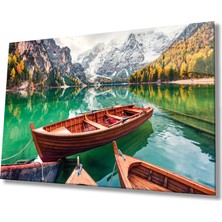 Bay Çağrı Kayık ve Göl Manzara Doğa Cam Tablo, Ev ve Ofis Duvar Dekoru, Hediyelik Büyük Temperli Cam Tablo