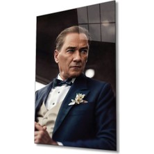 Bay Çağrı Yapay Zeka Atatürk Portresi Cam Tablo, Ev ve Ofis Duvar Dekoru, Hediyelik Büyük Temperli Cam Tablo