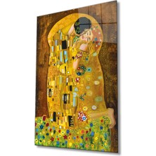 By Çağrı Gustav Klimt Öpücük Cam Tablo, Ev ve Ofis Duvar Dekoru, Hediyelik Büyük Temperli 4 mm Cam Tablo