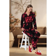 Mecit Pijama Mecit 5922 Çiçek Desenli Boydan Düğmeli Kadın Pijama Takımı